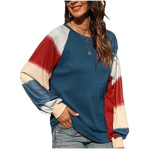 Long Sleeve Blue Shirt With Contrast Color Sleeves Sz M